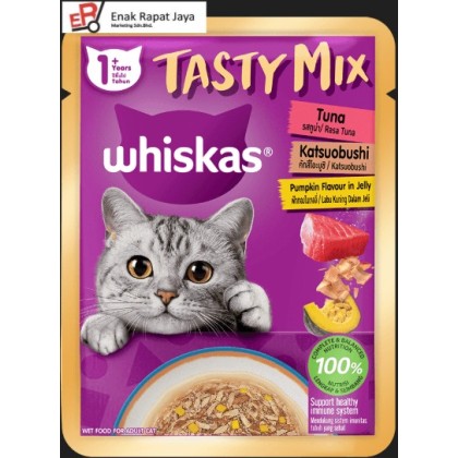 WHISKAS TASTY MIX TUNA , KATSUO, PUMPKIN (JELLY) [28x70g]