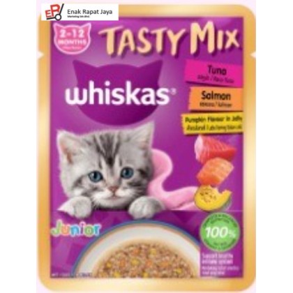 WHISKAS TASTY MIX JUNIOR TUNA SALMON PUMPKIN [28x70g]