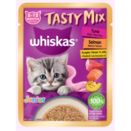 WHISKAS TASTY MIX JUNIOR TUNA SALMON PUMPKIN [28x70g]